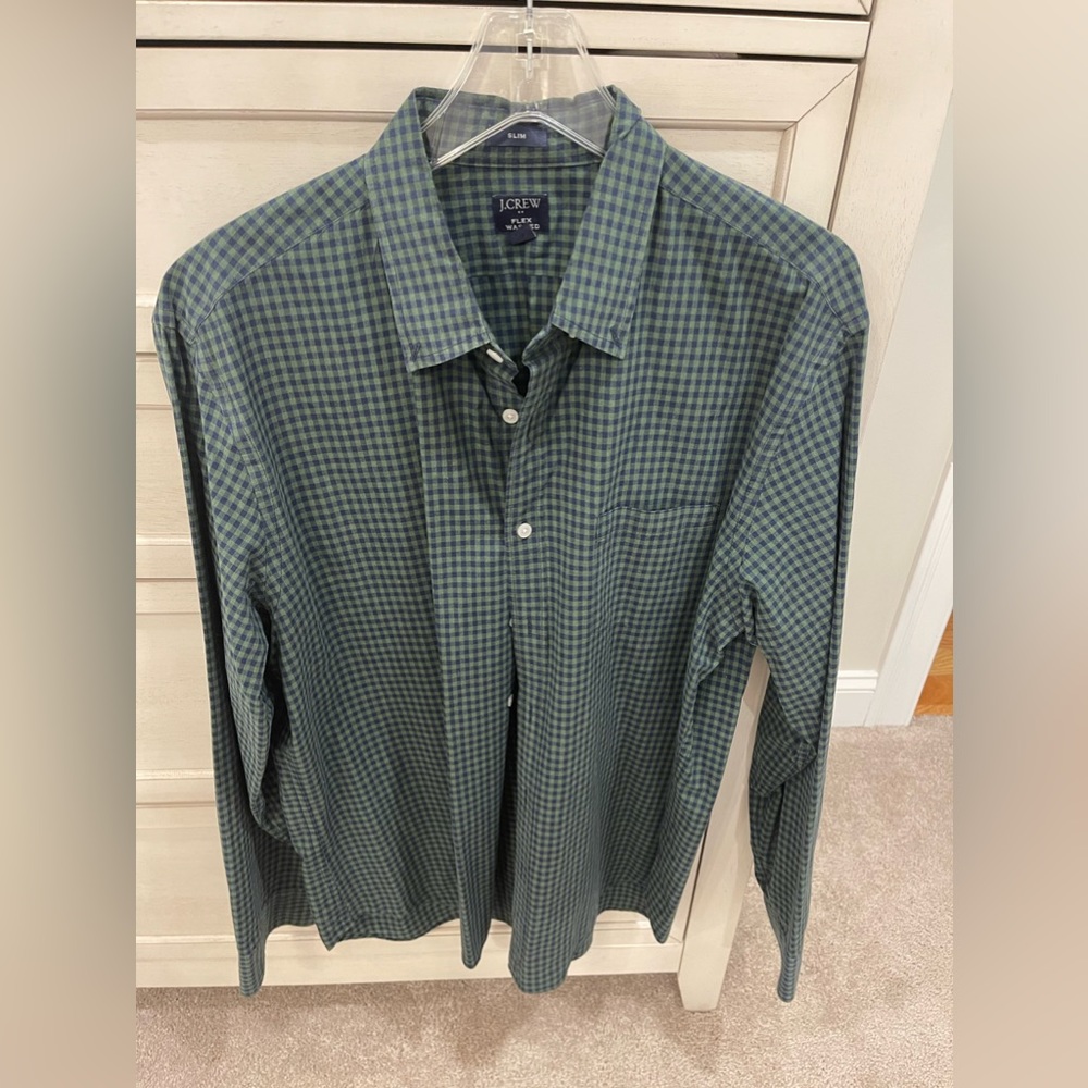 Men’s J. Crew Oxford Button Up Shirt Checkered Green/Blue Size XL Slim Fit